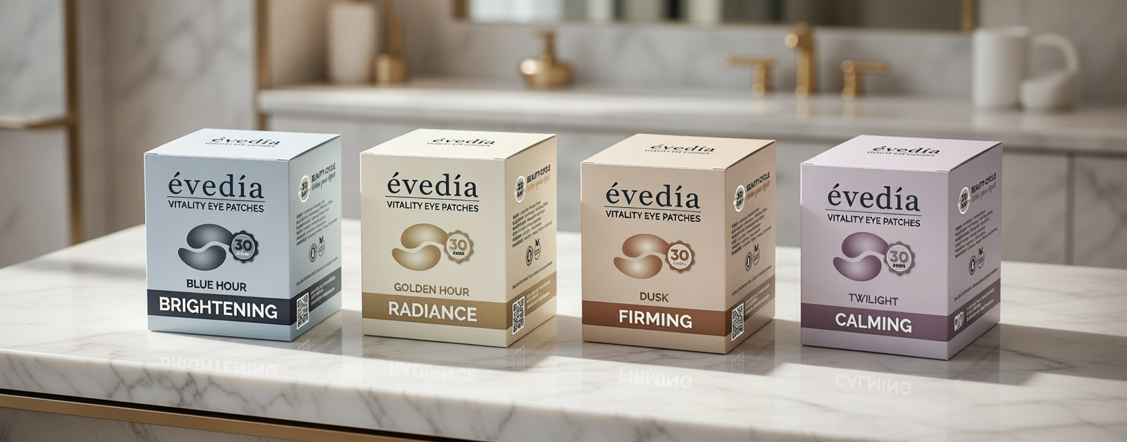 The four Evedia Vitality Eye Patch formulas displayed together